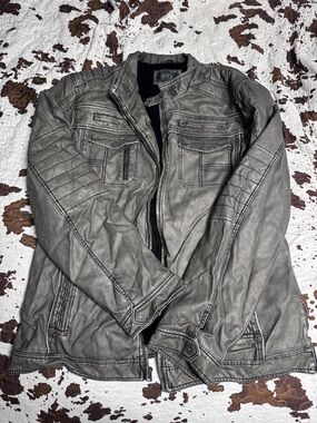 Black/grey Buckle Black Men's Faux-Leather Jacket